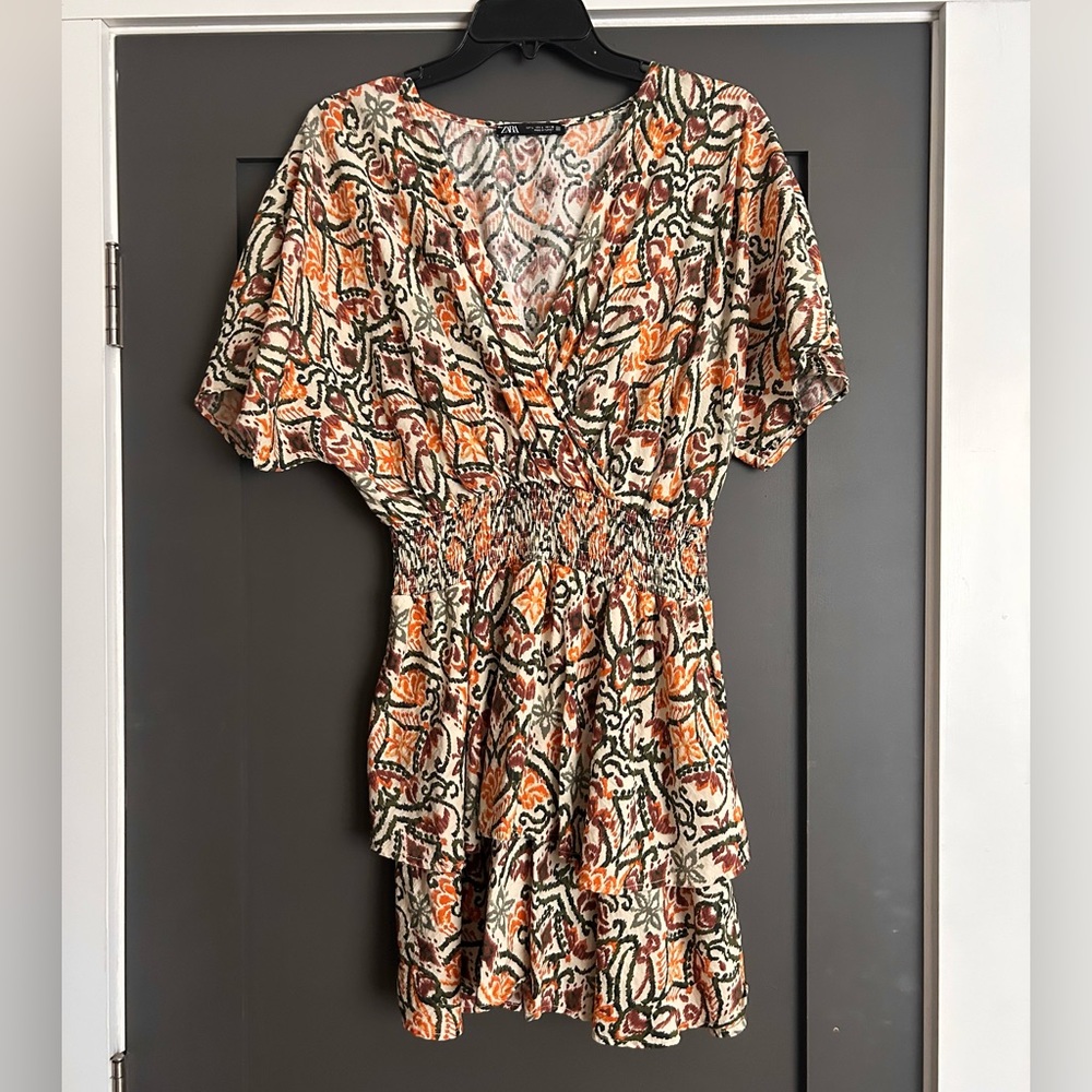 Zara Smocked Waist Printed Dress